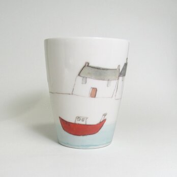 イギリス作家の手作りカップ「家と舟」の画像