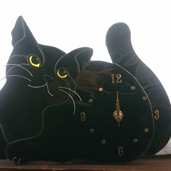 ステンドグラスの黒猫時計の画像