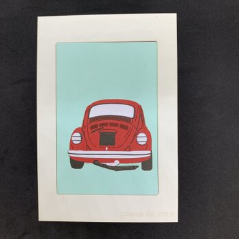 切り絵イラスト ポストカード仕立て「VWビートル 後ろ姿」の画像
