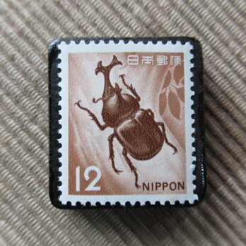 日本 カブトムシ切手ブローチ6265の画像
