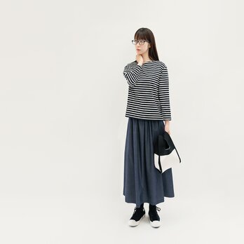 色落ちしない 岡山デニムで ずっときれいに 濃紺 ギャザー ロングスカート ●IRIS-FORTE●の画像