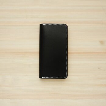 牛革 iPhoneSE (第3世代/第２世代) カバー  ヌメ革  レザーケース  手帳型  ブラックカラーの画像