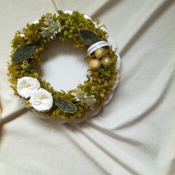 フレンチマリアンヌのgreen dolce wreath(グリーンドルチェ)リース　プリザーブドフラワードライフラワーの画像