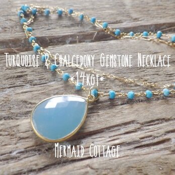 Turquoise & Chalcedony Gemstone Necklace☆カルセドニー☆2WAYの画像