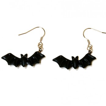 猫耳ぽっちゃりコウモリのピアス-黒蝙蝠の耳飾りの画像