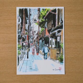 A4サイズ「京都　お茶屋に向かう舞妓さん」　京の水彩画工房の画像