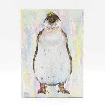 A5サイズ 絵画パネル 「ペンギン子」全面ニス塗装の画像