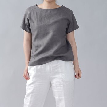 【wafu】やや薄地 リネン Tシャツ リネンブラウス 男女兼用 ユニセックス 半袖/鈍色(にびいろ) t038f-nib1の画像