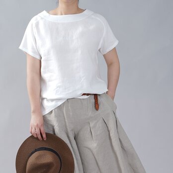 【wafu】やや薄地 リネン Tシャツ リネンブラウス 男女兼用 ユニセックス 半袖/ホワイト t038f-wht1の画像