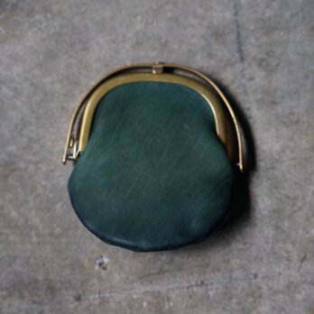 ワンタッチOPEN真鍮がまぐちコインケース#手塗りLEATHER-greenの画像