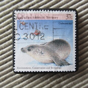 アップサイクル　オーストラリア　アザラシ切手ブローチ6280の画像