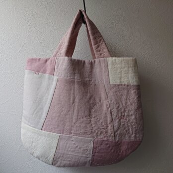 リネンパッチのラウンドバッグ　”sakura ”の画像