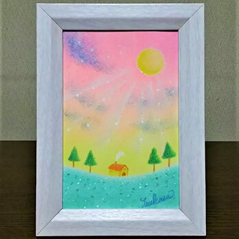 パステルアート　静かで幻想的な夕暮れ　パステル画原画の画像