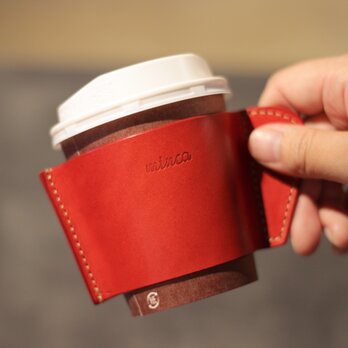 レザーカップスリーブ 赤 レッド カフェ タイム をお洒落に 全7色 栃木レザーの画像