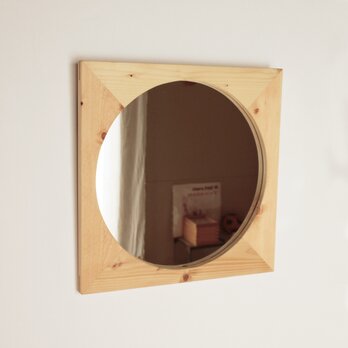 木製 鏡「四角に丸」パイン材1　ミラーの画像