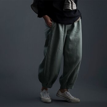 【wafu】Linen Pants 裾タック ボトムス ヨガパンツにも /青磁鼠(せいじねず) b013a-snz1の画像