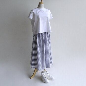 播州織コットン＊たっぷりギャザーのキュロットスカート（白×紺ストライプ・サッカー生地）の画像