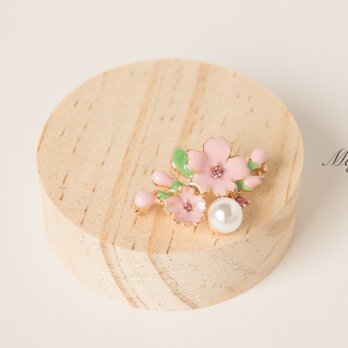 『優雅なブローチシリーズ』桜満開の和風扇子　ピンク　パールの画像