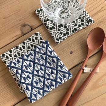 こぎん刺し・コースター／青 × 白糸