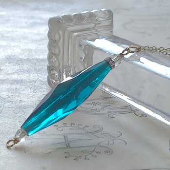 Antique  Teal-Blue Long bead(36mm)／Snow Beauty ロングネックレスの画像