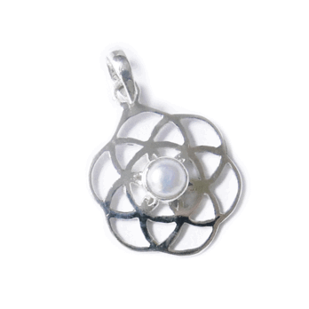 送料無料［シルバー製］真珠・パールの宇宙のエネルギーが溢れる神聖幾何学・Seed of Life・ヒーリングペンダント・17mmの画像
