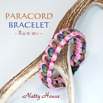 レインボー ブレスレット PARACORD パラコード パラシュート アウトドア ロープ キャンプ 防災 手編み 送料無料の画像