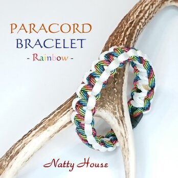 レインボー ブレスレット PARACORD パラコード パラシュート アウトドア ロープ キャンプ 防災 手編み 送料無料の画像