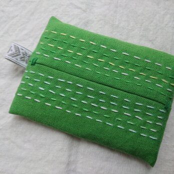 リネンにすてっちのポケットティッシュケース　”レタスグリーン ”