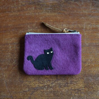 革ポーチS　黒猫　紫の画像