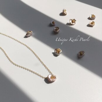 【K14GF】1粒ケシパールとプチダイヤのネックレスの画像