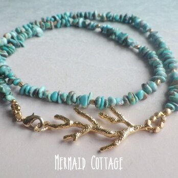 ２WAY☆Big Coral Reef Turquoise Necklace& Braceletの画像