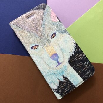 《もふもふした狼》/手帳型iPhoneケース/帯なし手帳型iPhoneケース/タイリクオオカミの画像