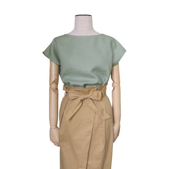リネン100%シンプルフレンチ袖プルオーバー_vintage mintの画像