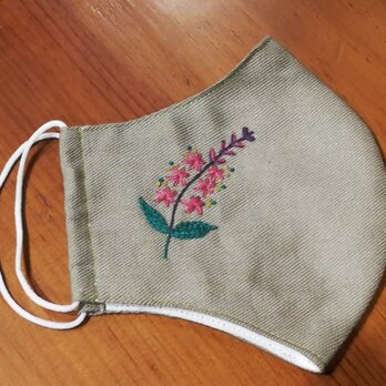 【再販】手刺繍☆きれいな横顔☆リネンの立体マスク（ミソハギ）の画像