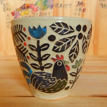 リスと鳥のフリーカップの画像