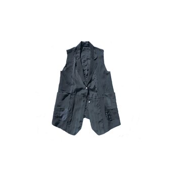 袖なしシャツ、ロウエッジ、ブラック(黒)シルク、ハギレパッチワーク MOMOZONO originalの画像