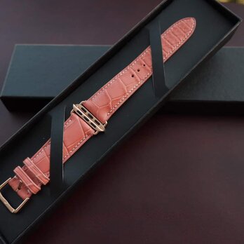 シンガポール輸入クロコダイル革使用Apple Watchベルト　メンズ時計ベルト　ワニ革時計ベルトの画像