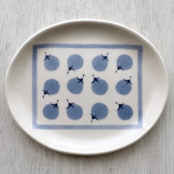 楕円絵皿・中/ミニトマト【Japanese Blue】の画像