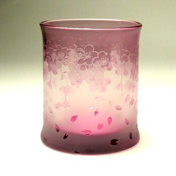 満開桜ロックグラス01　ピンク色　被せガラス　蕨硝子の画像