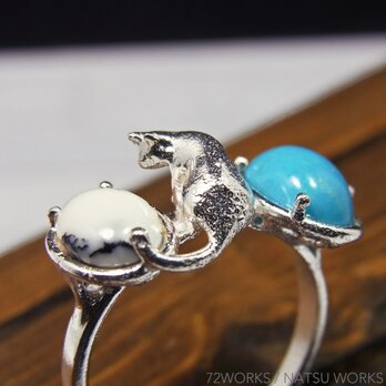 ターコイズと猫  Turquoise & Cat Ring ⑦の画像