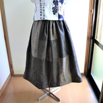 手拭い✕大島リバーシブルギャザースカート　Ｊ-37の画像