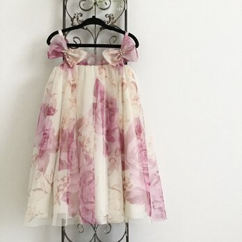 ピンクローズのチュールプリントドレス 《100ｃｍ》の画像