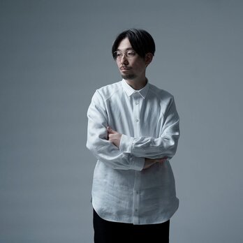 【Mサイズ】【プレミアム】Linen Shirt ドレスシャツ 高密度 ツイル / ホワイト t035i-wht3-mの画像