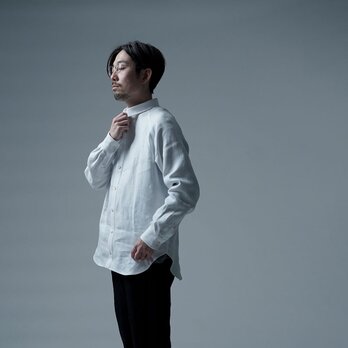 【LLサイズ】【プレミアム】Linen Shirt ドレスシャツ 高密度 ツイル / ホワイト t035i-wht3-llの画像