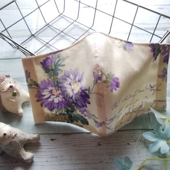 送料無料✴紫のお花がとても素敵な大人可愛いマスクです✴裏地は涼感加工ガーゼ使用✴②の画像