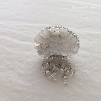L5【Jellyfish】クラゲ 海月 ビーズ刺繍 ブローチの画像