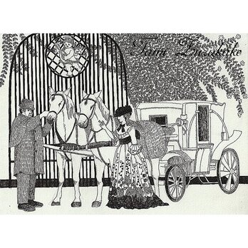 ペン画・原画「馬車と貴婦人」の画像