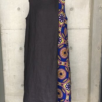 リネン×アフリカンプリント　ノースリーブドレスの画像