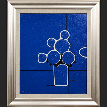 厚塗り油絵◆『青い花』◆がんどうあつし肉筆直筆油彩画絵画F8号シルバー新品額縁付の画像