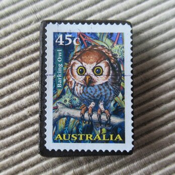 アップサイクル　オーストラリア　フクロウ切手ブローチ6435の画像